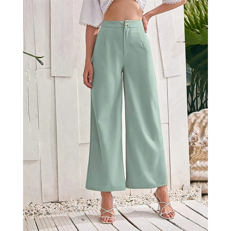 Women's Wide Leg Cropped Pants Palazzo Pants Fashion Streetwear Ankle-Length High Waist Plain Breathability Comfortable Street Daily Wear Going out Green Summer Spring Regular Fit