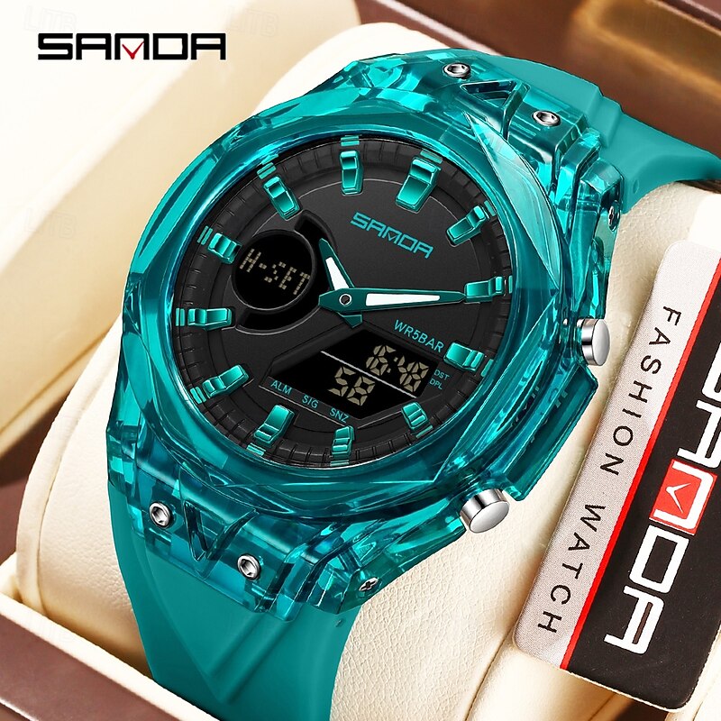 SANDA 6283 Fashion Electronic Quartz Watches for Man Dual Display Students Luminous Alarm Clock Shockproof Sports Digital Watch4