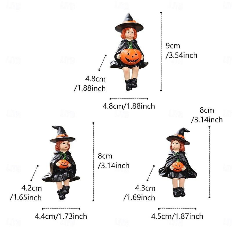 3PCS Halloween Resin Pumpkin Witch Figurines Set, Spooky Outdoor Yard Planter Balcony Bookshelf and Home Decorations4