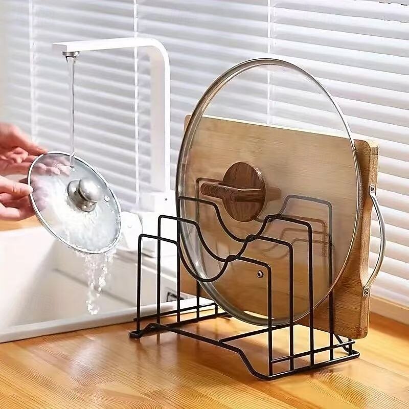 Pot Lid Holder and Cutting Board Organizer, Freestanding Iron Drain Rack for Kitchen Countertop, Cabinet or Shelf, Multipurpose Kitchen Organizer and Storage Accessory