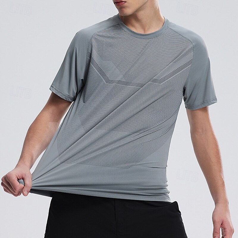 Men's Performance Shirt Sport Tee Shirt Short Sleeve Crew Neck Top Outdoor Quick Dry Sweat wicking anti-odor Breathable Polyester Dark Grey White Pink Tennis Golf Running