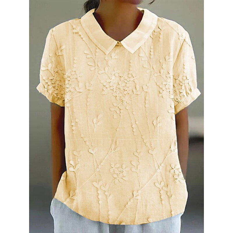 Women's Shirt Floral 3D Daily Casual Short Sleeve Shirt Collar Regular Tops Daily Holiday Buttons Print White Yellow Pink Blue Khaki Summer Spring2