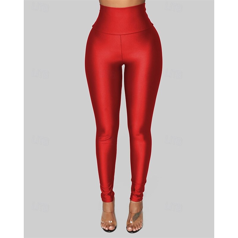 Women's Shorts Leggings Cozy Leggings Streetwear Casual Full Length High Waist Plain Elastic Waist Breathability Stretchy Vacation Street Daily Wear Maroon Camel Wine Black Spring Fall Regular Fit3