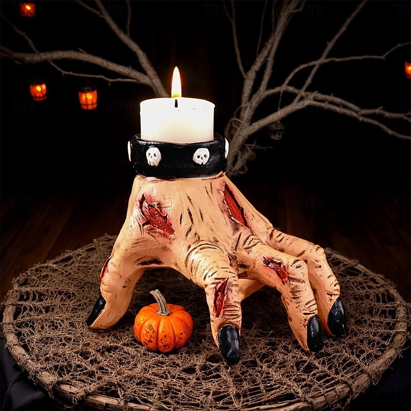 Halloween Zombie Hand Candle Holder, Resin Sculpture 4-Inch Severed Hand Base for Candles, Creepy Haunted House Prop for Party or Tabletop Decoration, Horror Atmosphere Decor, Candle Not Included3