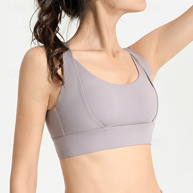 Women's Workout Tank Tops Sports Bra Underwear Quick Dry High Supports Breathable Wireless Padded Solid / Plain Color Sport Activewear Black Purple Gym Fitness Yoga4