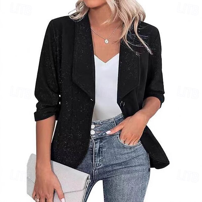 Women's Blazer Comfortable Breathable Buttons Fashion Modern Plain Work Daily Regular Turndown Regular Fit Long Sleeve Outerwear Black White Burgundy Fall Winter - Main Image