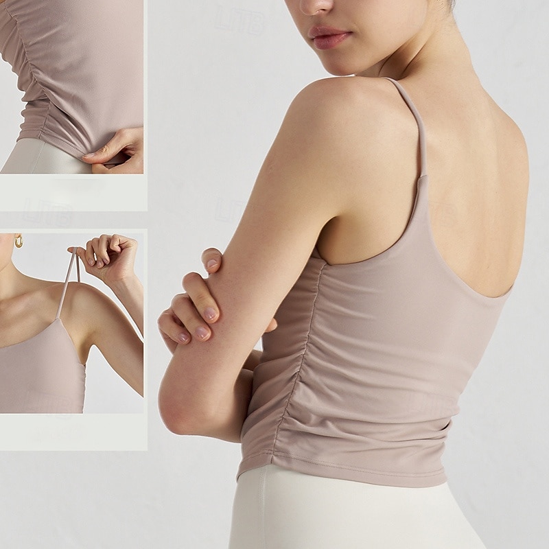 Women's Yoga Crop Tank Top Sports Bra Underwear Medium Support Wireless Padded Solid / Plain Color Sport Activewear Lake blue Black Pilates Running Yoga