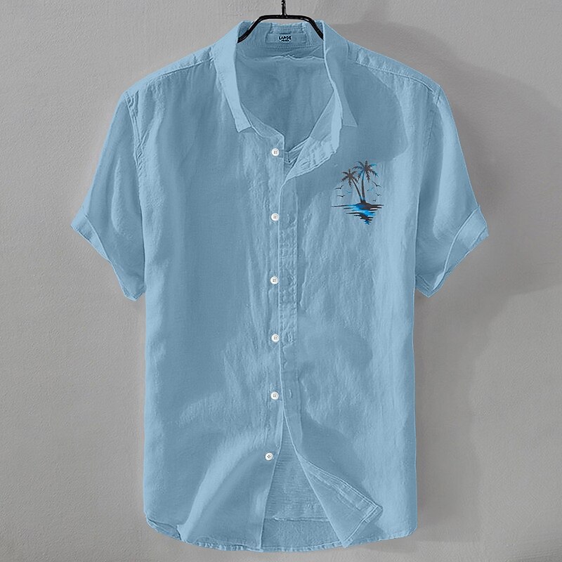 Men's Shirt Linen Shirt Summer Shirt Beach Shirt Button Up Shirt Coconut Tree Vacation Holiday Black White Pink Blue Short Sleeve Turndown Summer Clothing Apparel4