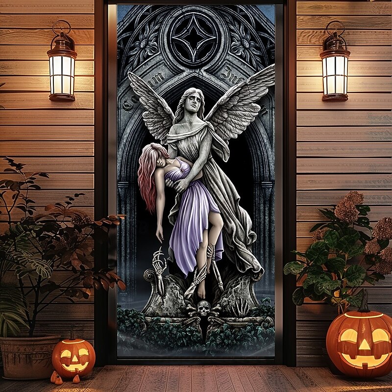 Halloween Door Covers the eternal fight by Sarah RIchter Door Tapestry Door Curtain Decoration Backdrop Door Banner for Front Door Farmhouse Holiday Party Indoor Outdoor Decor Supplies3