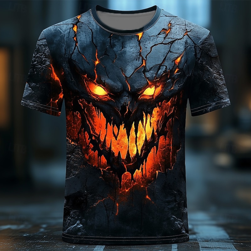 Halloween Men's Skull 3D Flame T Shirt Short Sleeve T shirt 3D Print Crew Neck Shirt Exaggerated Designer Horror Party Street Casual Black 1 Black Black 2 Summer Spring All Seasons Clothing Apparel S
