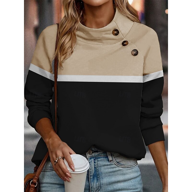 Women's Blouse Color Block Daily Stylish Long Sleeve High Neck Regular Tops Daily Holiday Buttons Print Light Green Pink Blue Apricot Gray Summer Spring Fall4