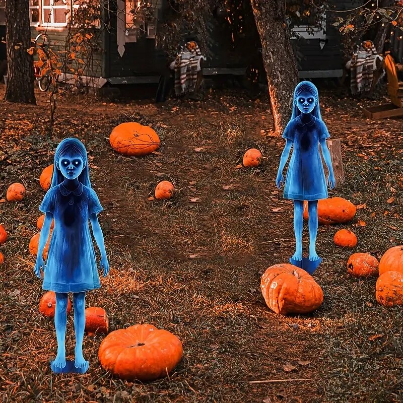 2pcs of Halloween Metal Yard Signs Double Ghost Garden Stakes Perfect for Horror Zombie And Vampire Themes Outdoor Yard Patio Garden Decor4