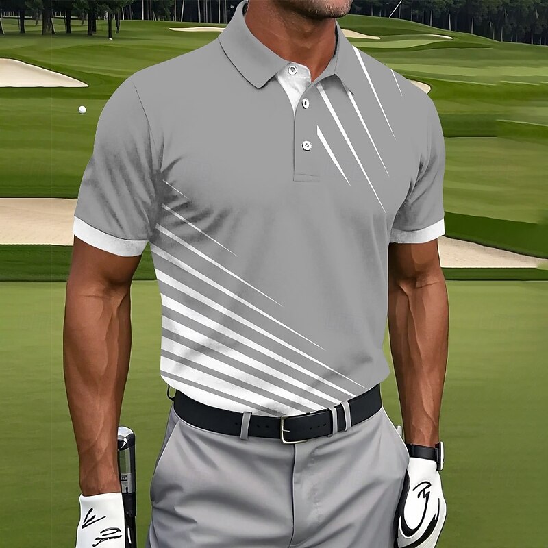 Men's Golf Line Polo Sports Polo Shirts Short Sleeve Polo Shirts Collared Shirts Casual Athleisure Buttons Summer Black White Blue2