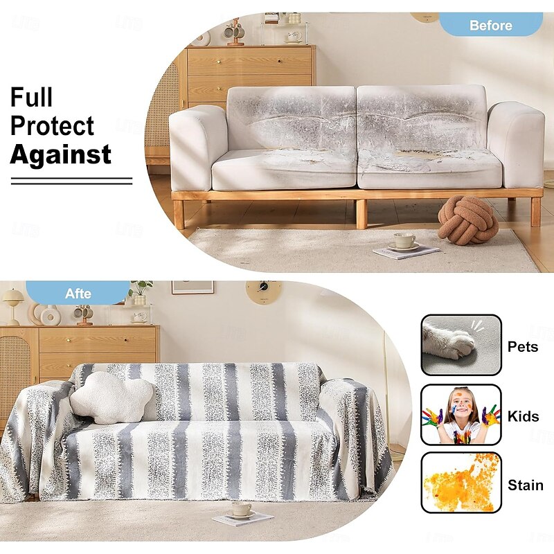 Boho Sofa Cover, Couch Covers for 3 Cushion Couch Sofa Pet Friendly, Sofa Cover Washable, Soft Chenille Living Room Couch Covers Slipcover, Pet Furniture Protecto4