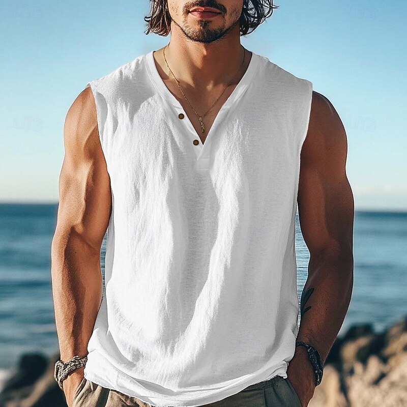 Men's T Shirt Sleeveless Short Sleeve V Neck Summer Plain Textured Fashion Classic Casual Plain Street Casual Sports Black White Blue Top Tee for Men2