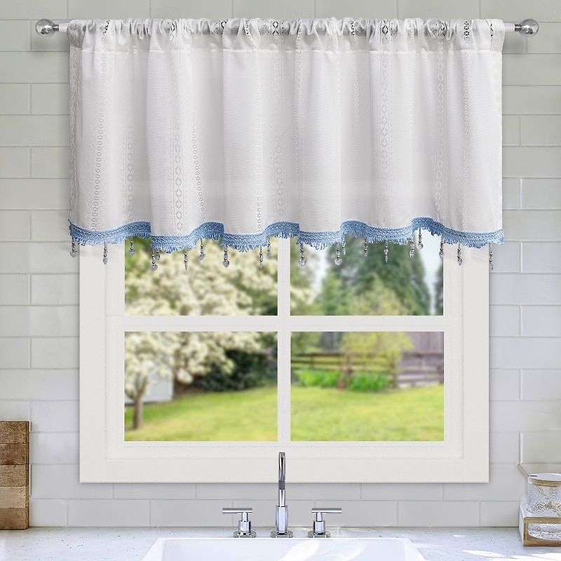 Curtain Drapes French Style Lace Trim Grommet Short Curtains  Blackout Kitchen & Small Window Divider Drapes