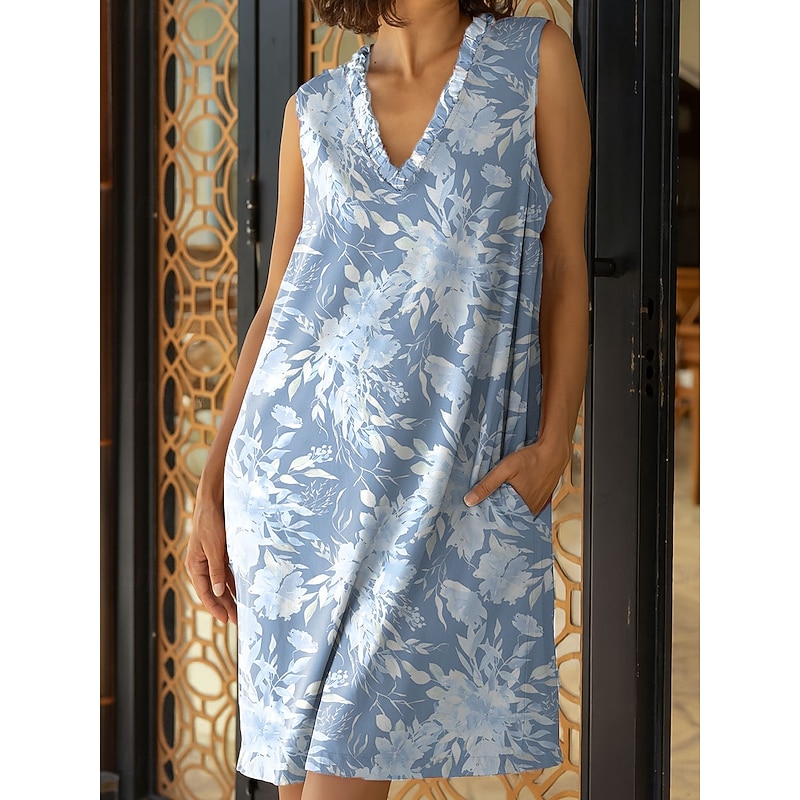 Women's Midi Dress Sundress Shift Dress Ruffle Dress Vacation Party Birthday Party Beach Regular Fit Floral Graphic Sleeveless V Neck Yellow Pink Red Blue Summer4