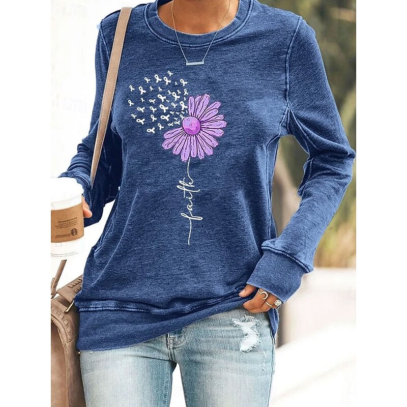 Women's Sweatshirts Floral Graphic Letter Casual Long Sleeve Crew Neck Round Neck Regular Tops Street Dailywear Casual Print Black Blue Purple Gray Fall Winter4