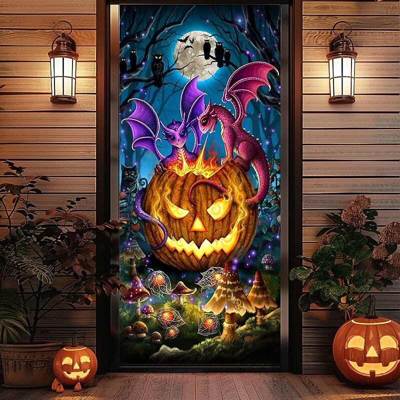 Halloween Door Covers The glowing Pumpkin by Sarah Richter Door Tapestry Door Curtain Decoration Backdrop Door Banner for Front Door Farmhouse Holiday Party Indoor Outdoor Decor Supplies