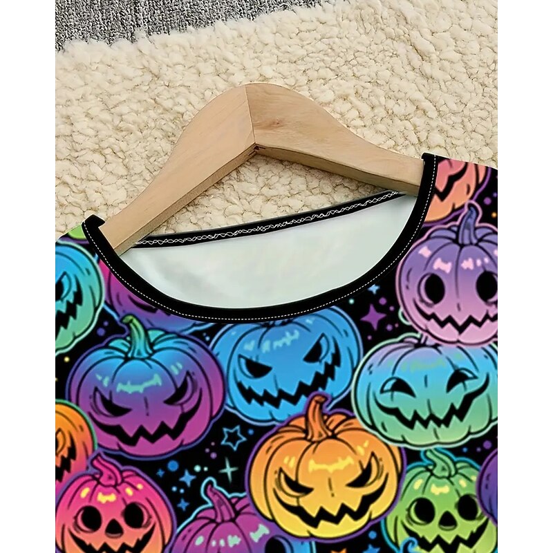 Halloween Girls' 3D Halloween pumpkin Dress Long Sleeve Summer Spring Vacation Daily Holiday Princess Beautiful Sweet Kids 4-12 Years Casual Dress A Line Dress Knee-length Regular Fit4