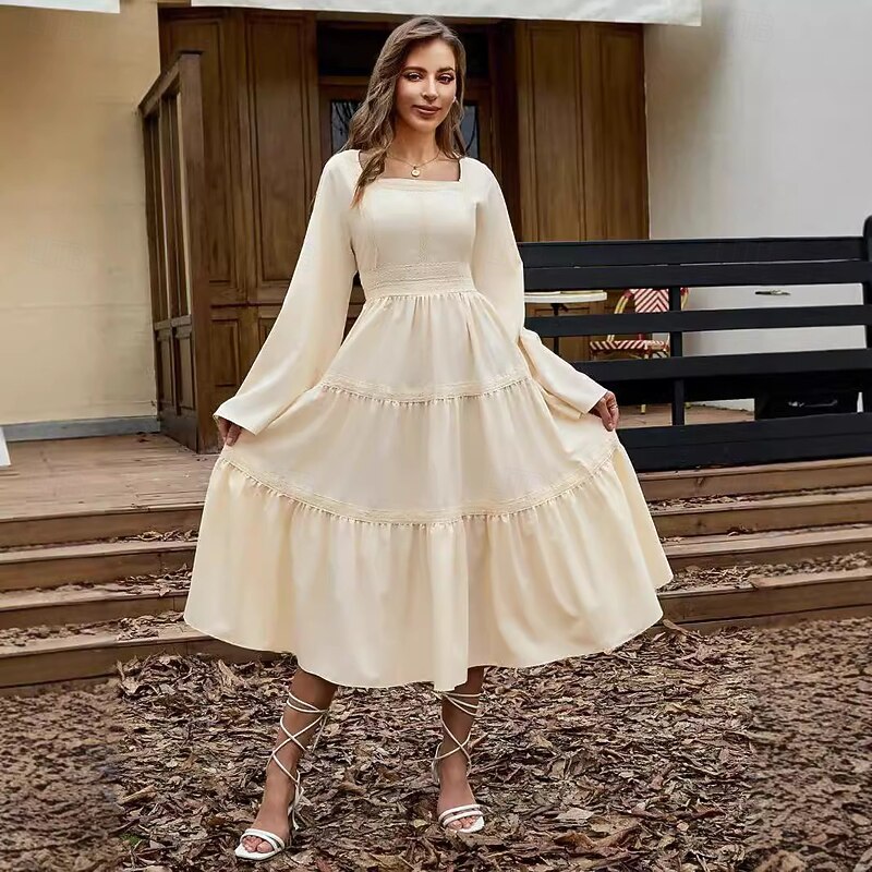 Retro Vintage Medieval Renaissance Midi Dress Bell Sleeve Viking Elven A-Line Fancy Dress Women's Fantasy Halloween Carnival Vacation Casual Daily LARP Adults Dress Spring & Summer3