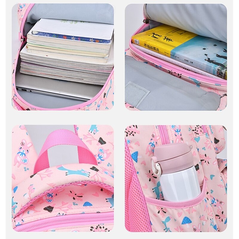 Girls' Cute Printed School Backpack with Heart Zipper Charm, Lightweight Waterproof Multi-Pocket Bookbag for Elementary and Middle School Students, Available in Pink, Purple, Blue, and Beige4