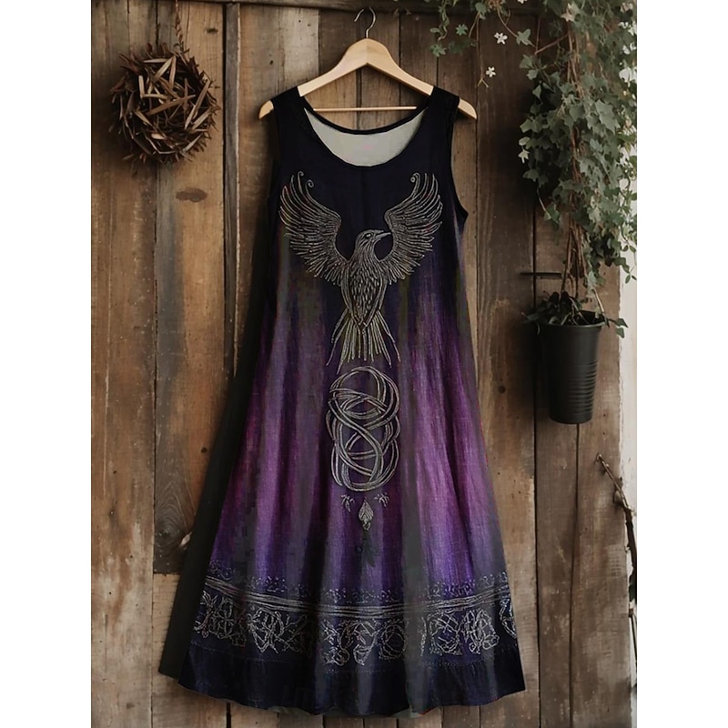 Women's Vintage Viking Celtic Knot  Gradient Art Midi Dress Sundress A Line Dress Vacation Casual Boho Wedding Party Going out Regular Fit Floral Graphic Leaf Sleeveless U Neck2