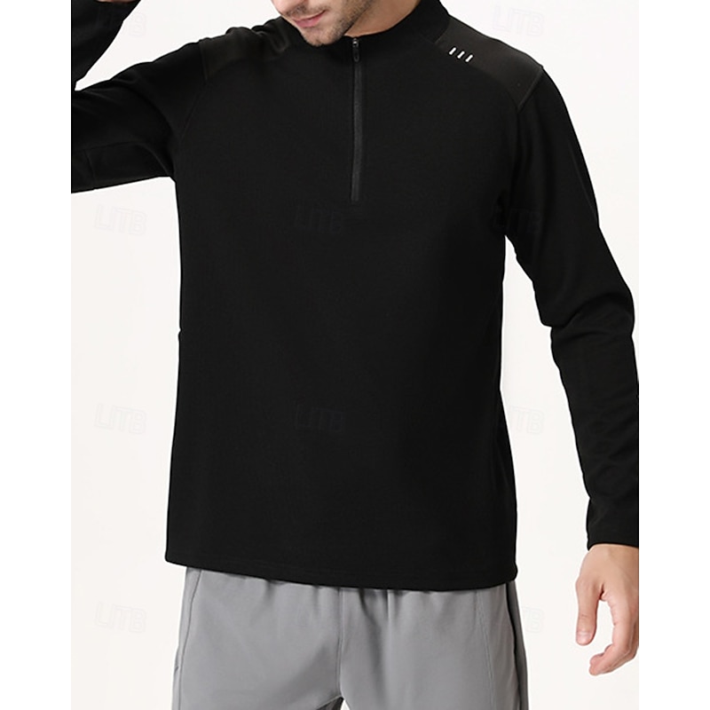 Men's Sport Shirt Long Sleeve Stand Collar Top Outdoor Quick Dry Breathable Winter Polyester Dark Grey Black White Tennis Golf Workout4