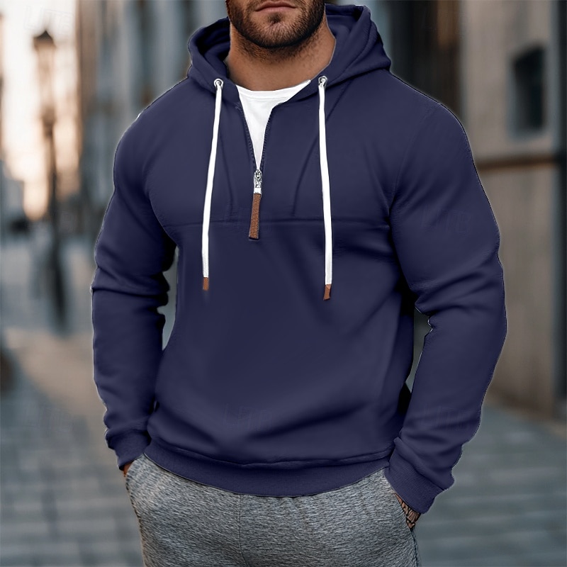 Men's Hoodie Quarter Zip Hoodie Wine Red Black White Navy Blue Khaki Hooded Plain Patchwork Sports & Outdoor Casual Daily Streetwear Cool Sportswear Fall & Winter Clothing Apparel Hoodies Sweatshirts3