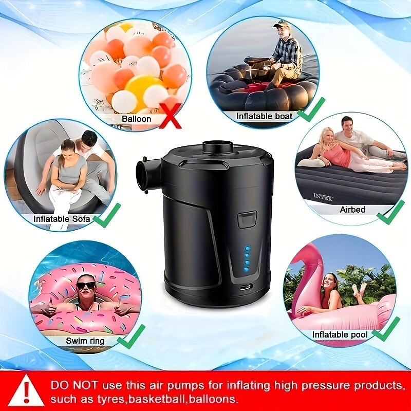 5200mAh Rechargeable Portable Wireless Electric Inflatable Pump - Dual-Purpose for Swimming Pool Air Mattress & More - Black4