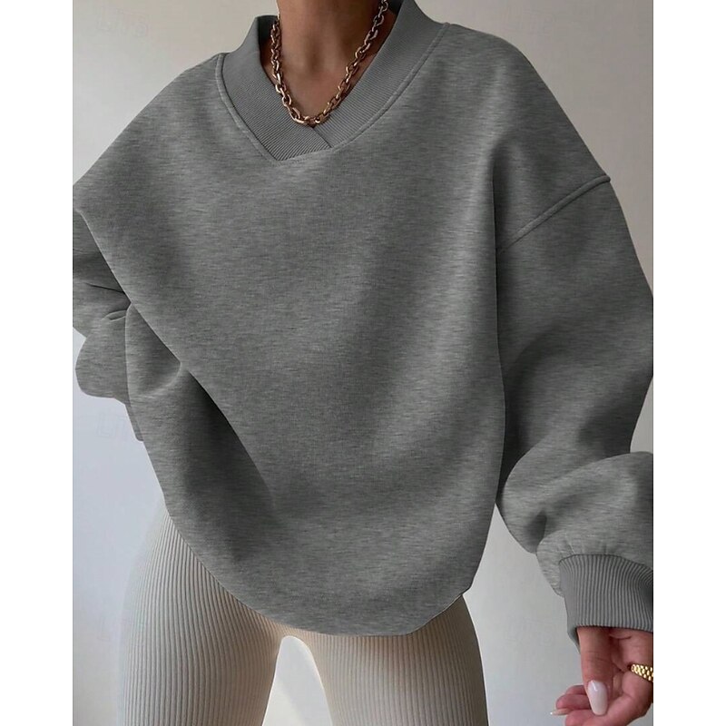 Women's Pullover Sweatshirt Sweatshirts Plain Streetwear Casual Long Sleeve V Neck Regular Tops Street Holiday Going out Patchwork Black Brown Beige Gray Fall Winter
