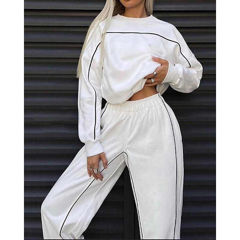 Women's Tracksuit Pullover Sweatshirt Track Pants Solid Colored Clothing Suit Spring Black White Workout Athletic Running Sun Protection Windproof Lightweight Long Sleeve Sport Activewear4