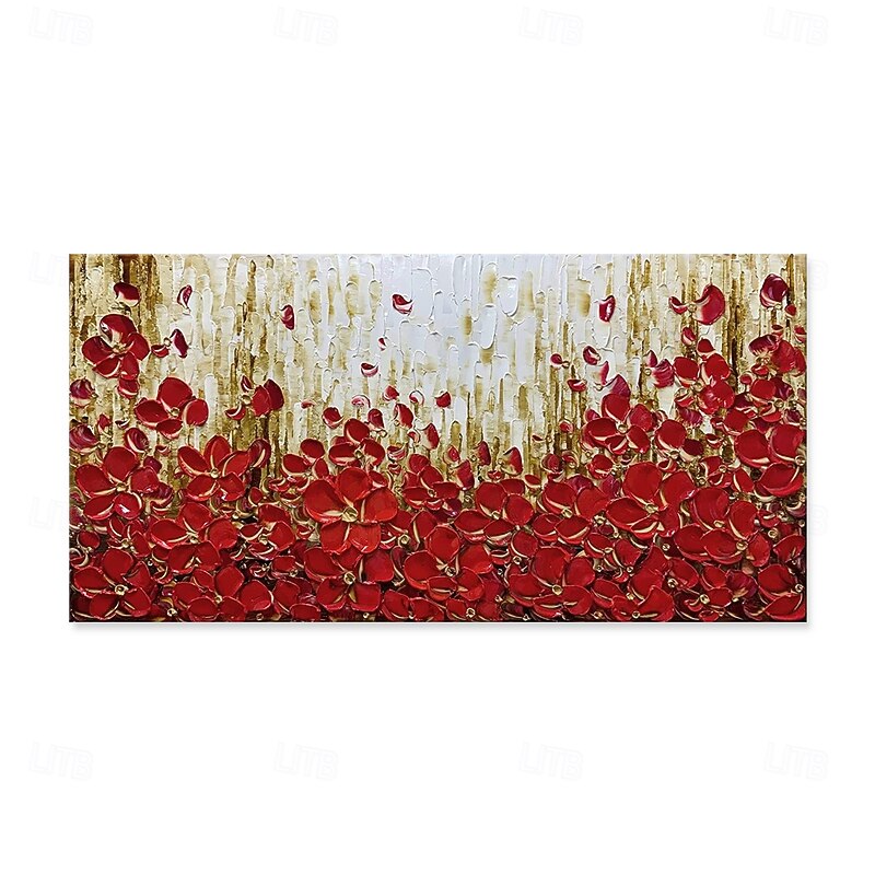 Handmade Oil Painting Canvas Wall Art Decoration 3D Palette Knife Red Flower for Home Decor Rolled Frameless Unstretched Painting3