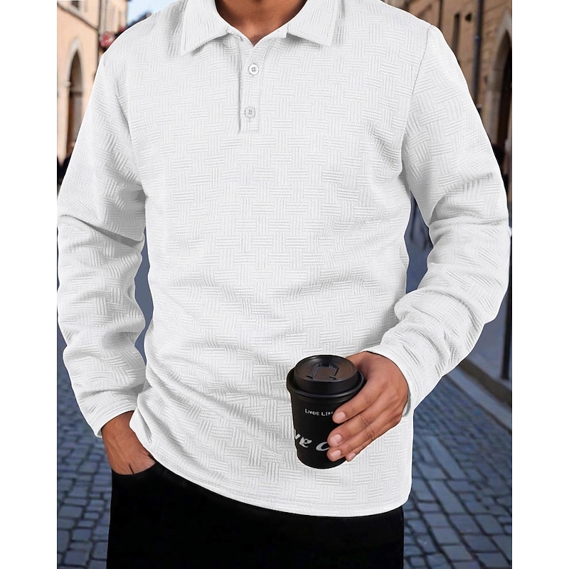 Men's Golf Shirt Golf Polos Shirts Work Casual Lapel Long Sleeve Basic Modern Plain Buttons Jacquard Spring Fall Regular Fit Black White Sky Blue Khaki Army Green Gray Golf Shirt2