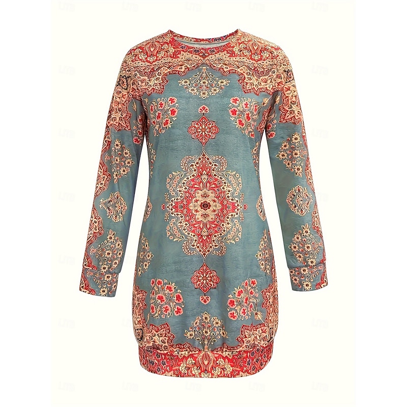 Women's Mini Dress Boho Dress Print Dress Fashion Modern Daily Holiday Date Regular Fit Floral Long Sleeve Crew Neck Red Spring Fall2