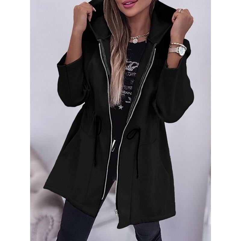 Women's Hoodie Jacket Comfortable Breathable Zipper Pocket Fashion Casual Plain Vacation Street Casual Daily Wear Zipper Regular Hooded Regular Fit Long Sleeve Outerwear Black Army Green Beige Spring4
