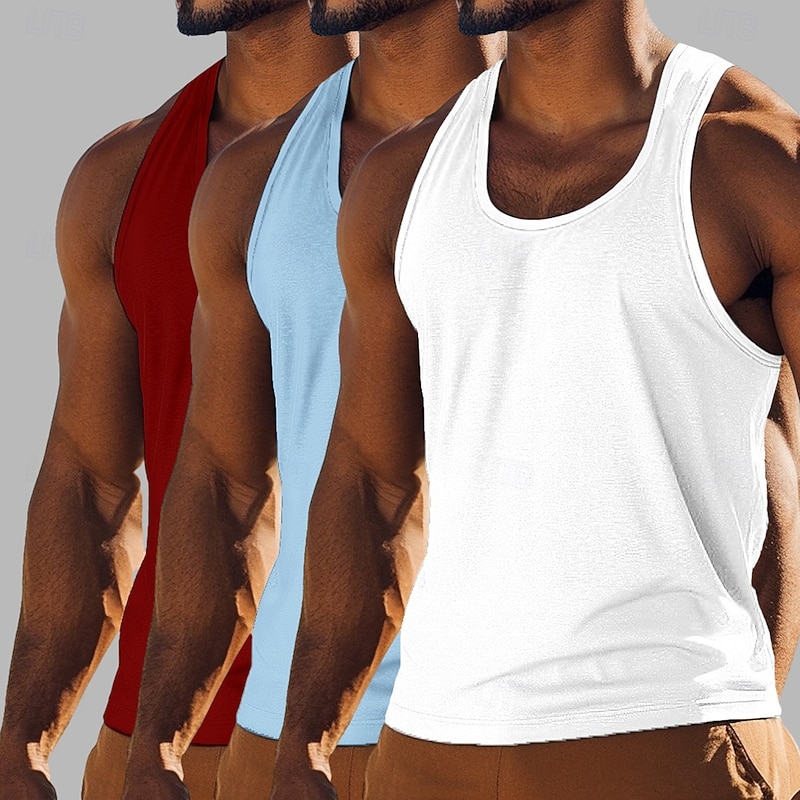Men's Tank Top Vest Undershirt Sleeveless Shirt Sleeveless Crewneck Summer Solid Color Plain Fashion Classic Comfortable Street Casual Sports A B C Top Tee for Men4
