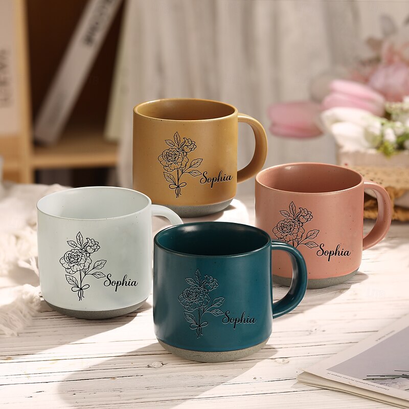 Personalized Birth Flower Name Mug, Custom Birth Month Flower Guardian Cup – Gift for Mom, Wife, Girlfriend on Birthday, Mother's Day, Valentine's Day, Durable with Smooth Feel, Clear and Lasting Print