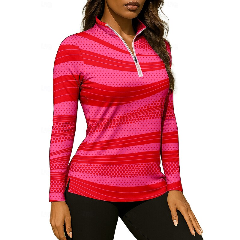 Women's Geometric Shirt Sport Shirt Golf Polo Shirt Tennis Shirt Long Sleeve Zipper Floral UPF50+ UV Resistant High Elasticity Moisture Wicking Breathable Volleyball Tennis Golf Stand Collar Zip3