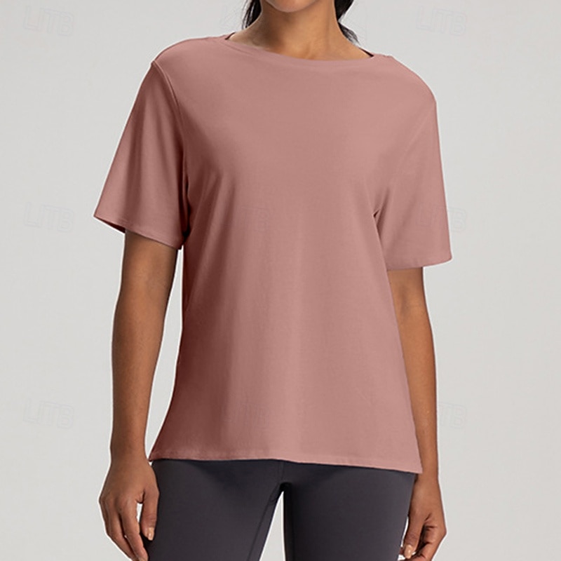 Women's Yoga T-shirt Breathable Loose Short Sleeve Sports Solid Color Top For Pilates Running Yoga Activewear
