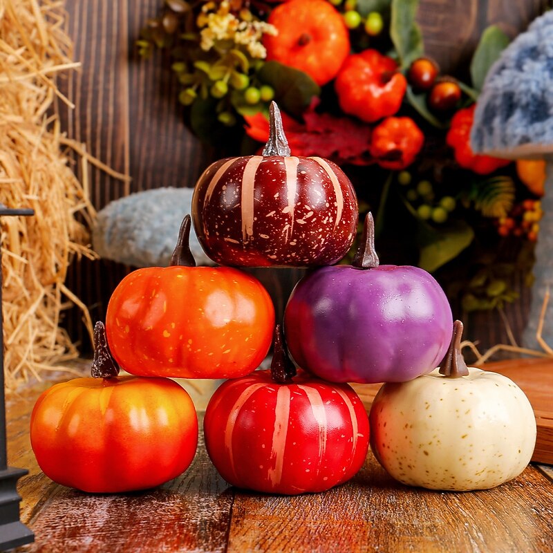 10pcs Artificial Mini Foam Pumpkins Fall Decorations, Harvest Pumpkin Figurines for Halloween Thanksgiving, Faux Vegetable Props for Table Centerpiece, Photo Shoots, Restaurant Window Display2