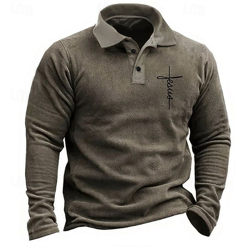 Men's Golf Shirt Golf Polos Shirts Work Casual Lapel Long Sleeve Basic Modern Cross Buttons Print Spring Fall Regular Fit Blue Brown Army Green Gray Golf Shirt3