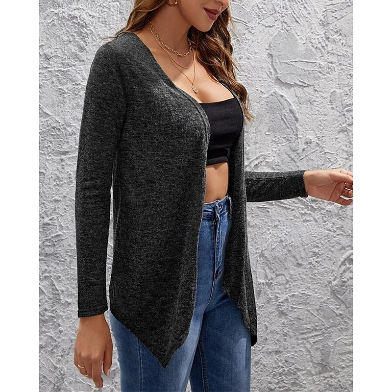 Women's Casual Jacket Comfortable Breathable Irregular Hem Fashion Modern Plain Going out Casual Daily Weekend Cardigan Short Collarless Regular Fit Long Sleeve Outerwear Dark Gray Spring Fall4
