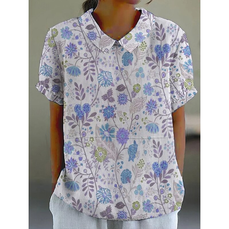 Women's Shirt Floral Daily Casual Short Sleeve Shirt Collar Regular Tops Daily Holiday Buttons Print Light Green Pink Red Blue Purple Summer Spring3