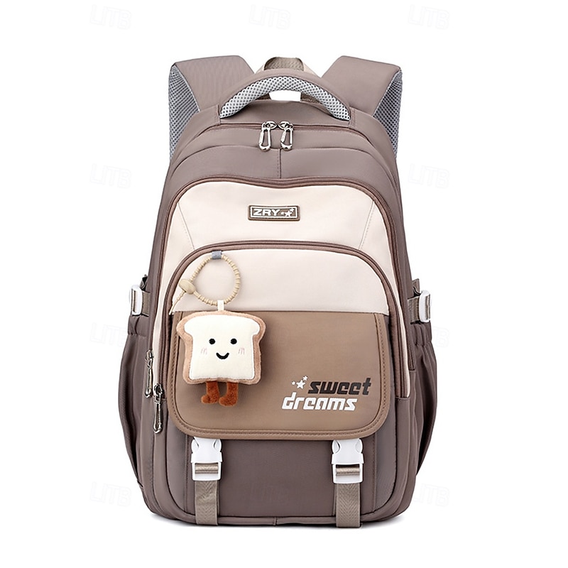 Teen Large Capacity Waterproof Backpack with Cute Toast Pendant - Stylish School and Travel Bag for Teens with Luggage Straps and Tablet Pocket