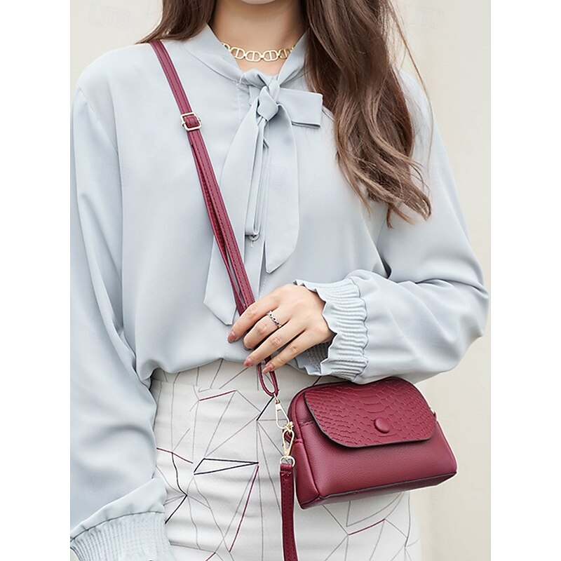 Women's Faux Leather Crossbody Wristlet Bag with Croc-Embossed Flap – Elegant Small Shoulder Purse for Daily Use, Travel & Work3