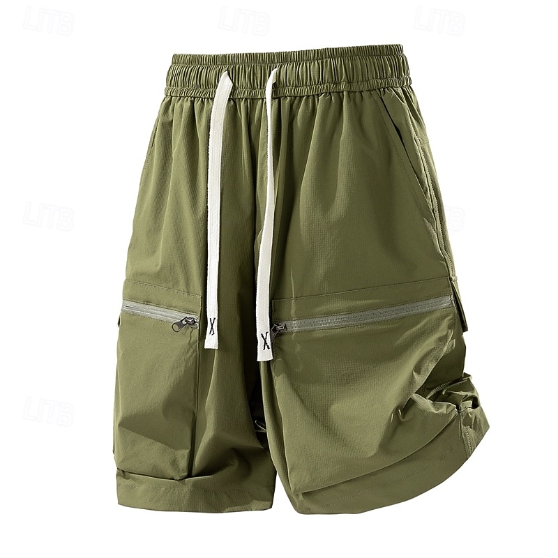 Men's Cargo Shorts Shorts Baggy Shorts Pocket Elastic Waist Drawstring Fig Leaf Soft Sports Knee Length Sports Outdoor Daily Going out Classic Workout Slim ArmyGreen Black 1#3