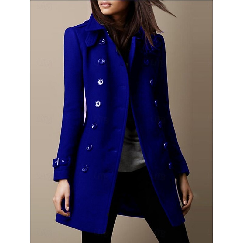 Women's Winter Coat Comfortable Breathable Slim Fit Fashion OL Style Plain Work Street Single Breasted Regular Lapel Regular Fit Long Sleeve Outerwear Black Burgundy Blue Spring Fall3