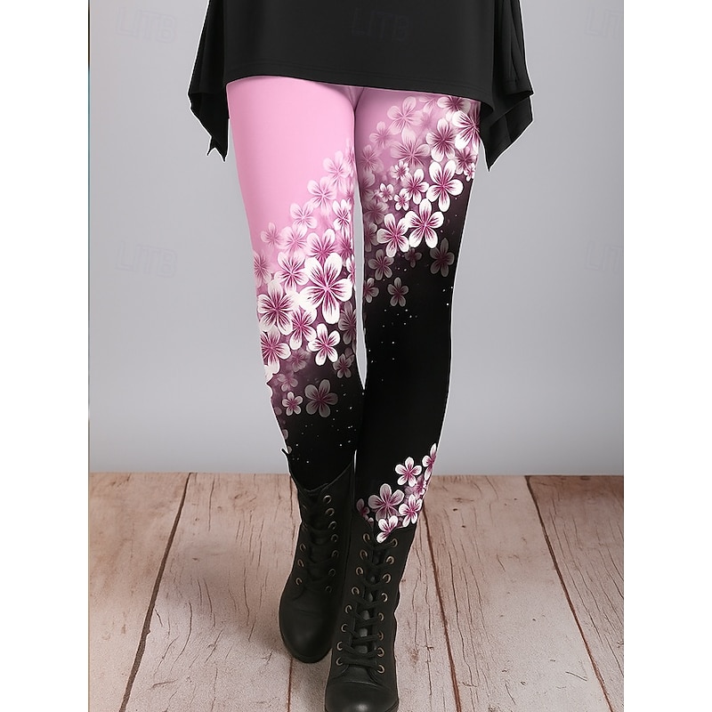 Women's Leggings Vacation Vintage Ethnic Style Ankle-Length High Waist Floral Graphic 3D Print Quick Dry Breathability Soft Stretchy Outdoor Home Causal Light Pink Yellow Pink Blue Fall Regular Fit