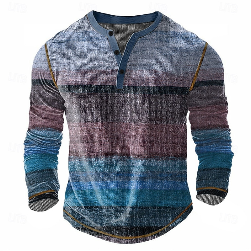 Men's Graphic Henley Shirt Waffle T Shirt Long Sleeve Vintage Daily Retro Vintage Sports Outdoor Casual Holiday Fall Spring & Summer All Seasons Dark Brown Blue Green Purple Henley Henley T-Shirt3